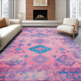 Ultra Soft Area Rug, Non Slip, Stain Resistant, Washable Area Rugs for Living Room, Bedroom, Elegant Retro Linear Aesthetics(Pink)