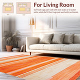 Ultra Soft Area Rug, Non Slip, Stain Resistant, Washable Area Rugs for Living Room, Bedroom, Artful Stripes with Playful Vibes(Orange)