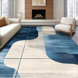 Ultra Soft Area Rug, Non Slip, Stain Resistant, Washable Area Rugs for Living Room, Bedroom, Sophisticated with Navy and Beige Abstract Shapes(Blue)
