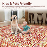 Ultra Soft Area Rug, Non Slip, Stain Resistant, Washable Area Rugs for Living Room, Bedroom, Trellis Red/Beige Square Area(Red)