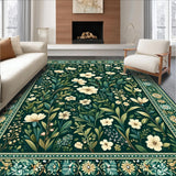 Ultra Soft Area Rug, Non Slip, Stain Resistant, Washable Area Rugs for Living Room, Bedroom, Contemporary Dark Floral Elegance(Green)
