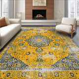 Ultra Soft Area Rug, Non Slip, Stain Resistant, Washable Area Rugs for Living Room, Bedroom, Elegant Vintage Medallion Aesthetic(Yellow)