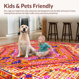 Ultra Soft Area Rug, Non Slip, Stain Resistant, Washable Area Rugs for Living Room, Bedroom, Rustic Ogee Design in Warm Hues(Orange)