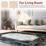 Ultra Soft Area Rug, Non Slip, Stain Resistant, Washable Area Rugs for Living Room, Bedroom, Chic Geometric Gold Accents Style(White)