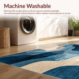 Ultra Soft Area Rug, Non Slip, Stain Resistant, Washable Area Rugs for Living Room, Bedroom, Chateau Collection Serene Horizon Area Dark Blue Beige Abstract Design(Blue)