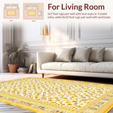 Ultra Soft Area Rug, Non Slip, Stain Resistant, Washable Area Rugs for Living Room, Bedroom, Intricate Floral Mosaic Design(Yellow)