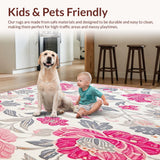 Ultra Soft Area Rug, Non Slip, Stain Resistant, Washable Area Rugs for Living Room, Bedroom, Retro Design Doormat Non Slip Floral(White)