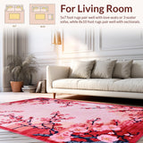 Ultra Soft Area Rug, Non Slip, Stain Resistant, Washable Area Rugs for Living Room, Bedroom, Rustic Nature-Inspired Floral Touch(Red)