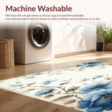Ultra Soft Area Rug, Non Slip, Stain Resistant, Washable Area Rugs for Living Room, Bedroom, Vintage Blossom with Cream and Blue Floral Motifs(Beige)