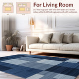 Ultra Soft Area Rug, Non Slip, Stain Resistant, Washable Area Rugs for Living Room, Bedroom, Elegant Modernist Square Style(Blue)