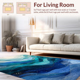Ultra Soft Area Rug, Non Slip, Stain Resistant, Washable Area Rugs for Living Room, Bedroom, Nautical Wave Flow Rug with Abstract Ocean Patterns and Shell Embellishments(Blue)