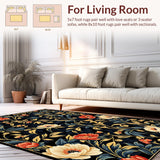 Ultra Soft Area Rug, Non Slip, Stain Resistant, Washable Area Rugs for Living Room, Bedroom, Artistic Floral Pattern with Depth(Black)