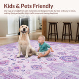 Ultra Soft Area Rug, Non Slip, Stain Resistant, Washable Area Rugs for Living Room, Bedroom, Soft Lavender Boho Area Rug(Pink)
