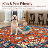 Ultra Soft Area Rug, Non Slip, Stain Resistant, Washable Area Rugs for Living Room, Bedroom, Lively Multicolor Medallion Charm(Orange)