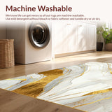 Ultra Soft Area Rug, Non Slip, Stain Resistant, Washable Area Rugs for Living Room, Bedroom, Gold Abstract Marble Geometric Indoor Area(White)