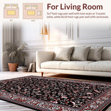 Ultra Soft Area Rug, Non Slip, Stain Resistant, Washable Area Rugs for Living Room, Bedroom, Classical Floral Medley in Dark Tones(Black)