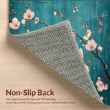 Ultra Soft Area Rug, Non Slip, Stain Resistant, Washable Area Rugs for Living Room, Bedroom, Cherry Blossom Floral Rug with Teal Accents(Blue)