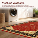 Ultra Soft Area Rug, Non Slip, Stain Resistant, Washable Area Rugs for Living Room, Bedroom, Timeless Earthy Floral Elements(Red)