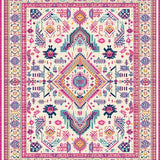 Ultra Soft Area Rug, Non Slip, Stain Resistant, Washable Area Rugs for Living Room, Bedroom, Artistic Pink Medallion Fusion(White)