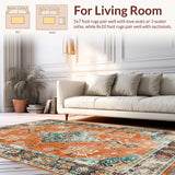 Ultra Soft Area Rug, Non Slip, Stain Resistant, Washable Area Rugs for Living Room, Bedroom, Elegant Distressed Botanical Design(Orange)