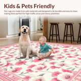 Ultra Soft Area Rug, Non Slip, Stain Resistant, Washable Area Rugs for Living Room, Bedroom, Trendy Cheerful Botanical Print(White)
