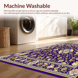 Ultra Soft Area Rug, Non Slip, Stain Resistant, Washable Area Rugs for Living Room, Bedroom, Elegant Floral Area Featuring Intricate Purple And Gold(Purple)