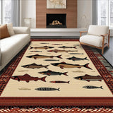 Ultra Soft Area Rug, Non Slip, Stain Resistant, Washable Area Rugs for Living Room, Bedroom, Whimsical Coastal Fishing Scene(Beige)