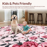 Ultra Soft Area Rug, Non Slip, Stain Resistant, Washable Area Rugs for Living Room, Bedroom, Playful Flower Petal Arrangement(Pink)