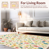 Ultra Soft Area Rug, Non Slip, Stain Resistant, Washable Area Rugs for Living Room, Bedroom, Wildflower Meadow with Whimsical Floral Print and Delicate Petals(Ivory)