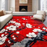 Ultra Soft Area Rug, Non Slip, Stain Resistant, Washable Area Rugs for Living Room, Bedroom, Charming Red and White Blossom Style(Red)
