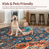 Ultra Soft Area Rug, Non Slip, Stain Resistant, Washable Area Rugs for Living Room, Bedroom, Cozy Earthy Medallion Pattern(Blue)