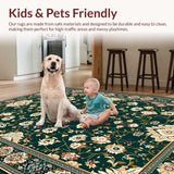 Ultra Soft Area Rug, Non Slip, Stain Resistant, Washable Area Rugs for Living Room, Bedroom, Chic Dark Floral Medallion(Green)