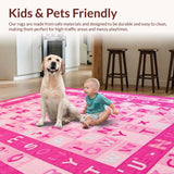 Ultra Soft Area Rug, Non Slip, Stain Resistant, Washable Area Rugs for Living Room, Bedroom, Joyful Pink Alphabetic Cozy Area(Pink)
