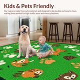 Ultra Soft Area Rug, Non Slip, Stain Resistant, Washable Area Rugs for Living Room, Bedroom, Whimsical Animal Track Motif(Green)