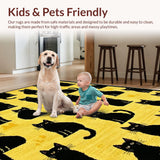 Ultra Soft Area Rug, Non Slip, Stain Resistant, Washable Area Rugs for Living Room, Bedroom, Contemporary Black Cat Aesthetic(Yellow)