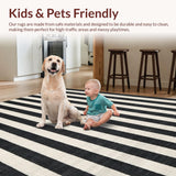 Ultra Soft Area Rug, Non Slip, Stain Resistant, Washable Area Rugs for Living Room, Bedroom, Stylish Striped Welcome Mat for Front Porch, Modern Layered Rug(Black)