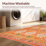 Ultra Soft Area Rug, Non Slip, Stain Resistant, Washable Area Rugs for Living Room, Bedroom, Eclectic Ogee Pattern with Warm Hues(Orange)
