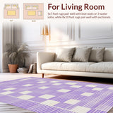 Ultra Soft Area Rug, Non Slip, Stain Resistant, Washable Area Rugs for Living Room, Bedroom, Vibrant Cozy Tiled Design Element(Purple)