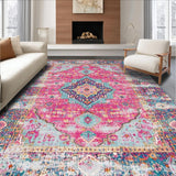 Ultra Soft Area Rug, Non Slip, Stain Resistant, Washable Area Rugs for Living Room, Bedroom, Rustic Distressed Geometric Elegance(Pink)