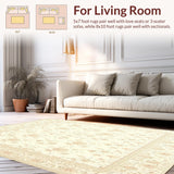 Ultra Soft Area Rug, Non Slip, Stain Resistant, Washable Area Rugs for Living Room, Bedroom, Artisanal Beige Bloom Area Harmonious Floral Scroll(Beige)