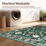Ultra Soft Area Rug, Non Slip, Stain Resistant, Washable Area Rugs for Living Room, Bedroom, Rustic Botanical Tiled Composition(Green)