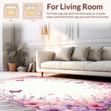 Ultra Soft Area Rug, Non Slip, Stain Resistant, Washable Area Rugs for Living Room, Bedroom, Floral Butterfly Pastel Aesthetic(Pink)