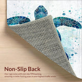 Ultra Soft Area Rug, Non Slip, Stain Resistant, Washable Area Rugs for Living Room, Bedroom, Sea Turtle Mosaic Wave Pattern Rug with Nautical Ocean Blue Abstract Design(Blue)