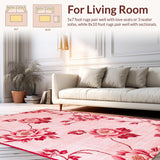 Ultra Soft Area Rug, Non Slip, Stain Resistant, Washable Area Rugs for Living Room, Bedroom, Fluffy Romantic Blossom Arrangement(Pink)