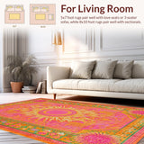 Ultra Soft Area Rug, Non Slip, Stain Resistant, Washable Area Rugs for Living Room, Bedroom, Charming Colorful Abstract Motif(Orange)
