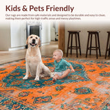 Ultra Soft Area Rug, Non Slip, Stain Resistant, Washable Area Rugs for Living Room, Bedroom, Minimalist Medallion Tiled Aesthetics(Orange)
