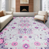 Ultra Soft Area Rug, Non Slip, Stain Resistant, Washable Area Rugs for Living Room, Bedroom, Stylish Modern Floral Fusion(Gray)