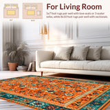 Ultra Soft Area Rug, Non Slip, Stain Resistant, Washable Area Rugs for Living Room, Bedroom, Chic Retro Symmetrical Elements(Orange)