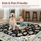 Ultra Soft Area Rug, Non Slip, Stain Resistant, Washable Area Rugs for Living Room, Bedroom, Classic Floral Trellis Aesthetic(Black)