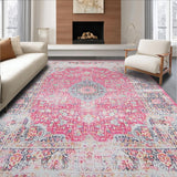Ultra Soft Area Rug, Non Slip, Stain Resistant, Washable Area Rugs for Living Room, Bedroom, Chic Vintage Geometric Composition(Pink)